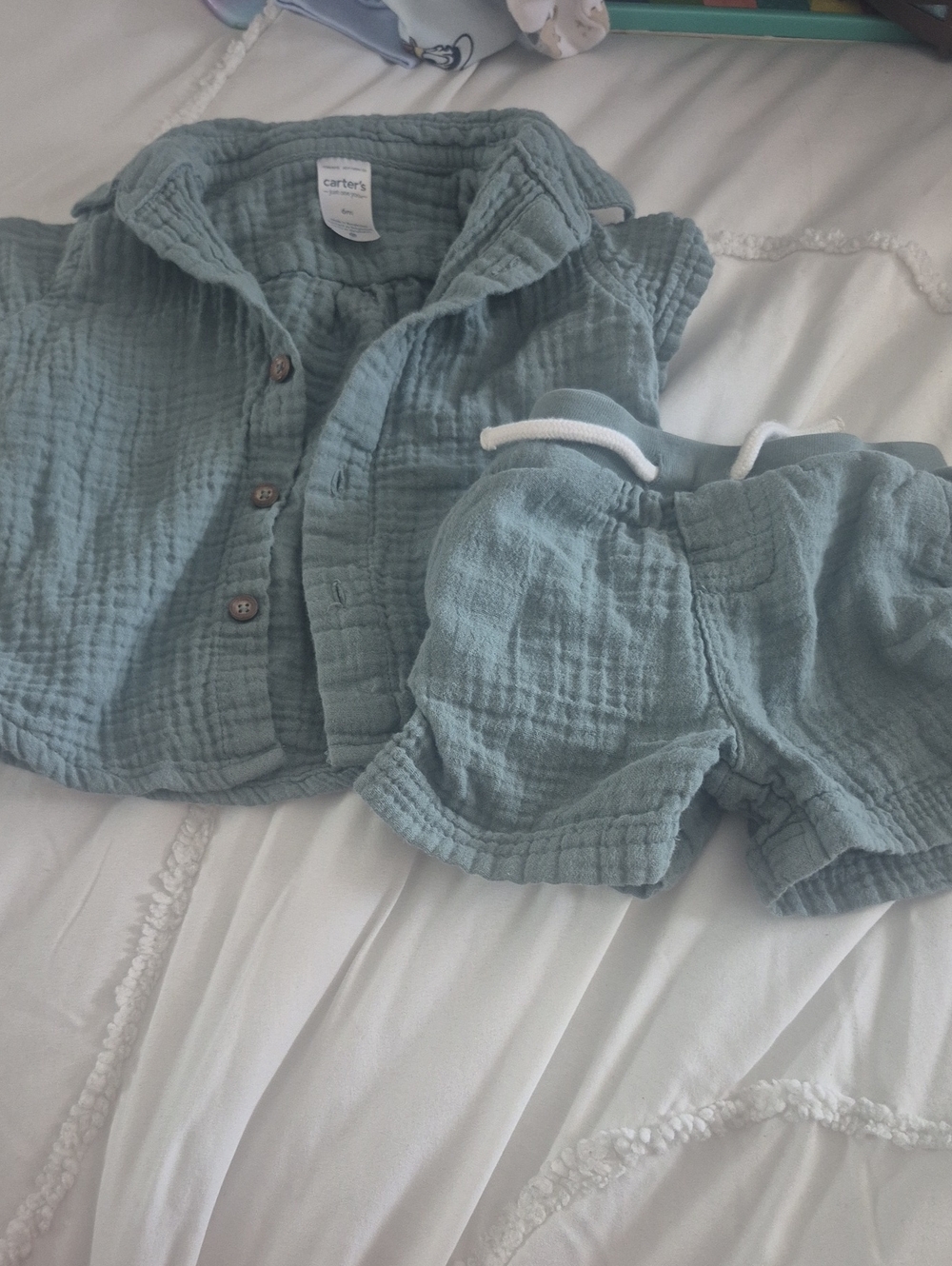 Carter's Dusty Teal Two-Piece Muslin Shirt and Shorts Set